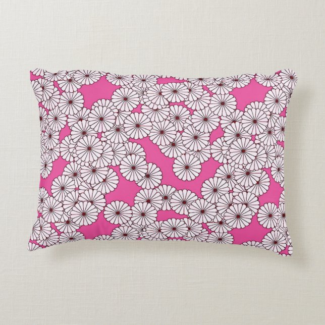 Art Deco flower pattern - white on pink Accent Pillow (Back)