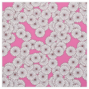 Art Deco flower pattern - white on pink Fabric