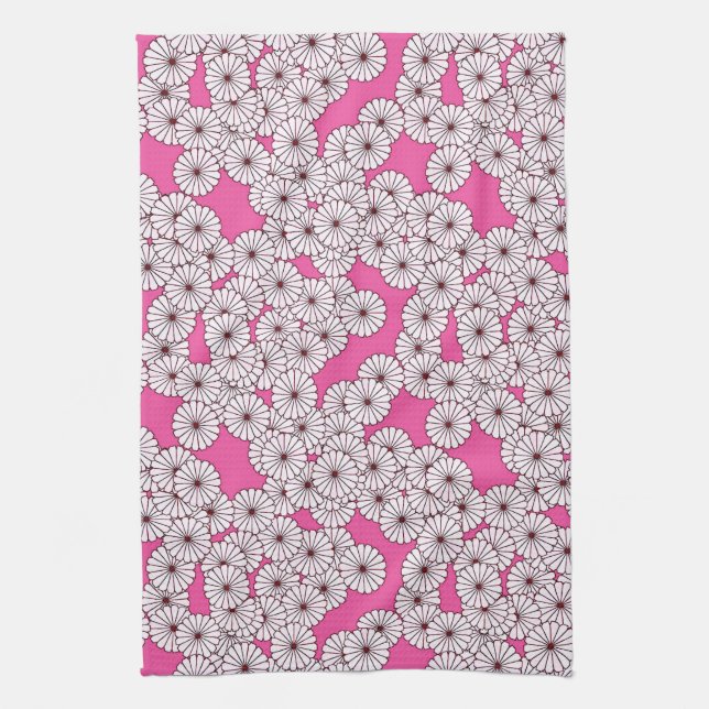 Art Deco flower pattern - white on pink Kitchen Towel (Vertical)