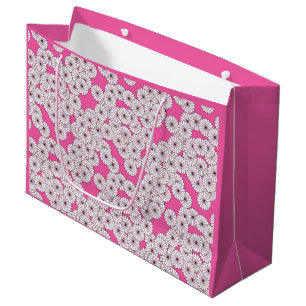 Art Deco flower pattern - white on pink Large Gift Bag