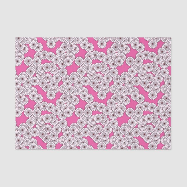 Art Deco flower pattern - white on pink Tissue Paper (Front)