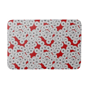 Art Deco flower pattern - white on red Bath Mat