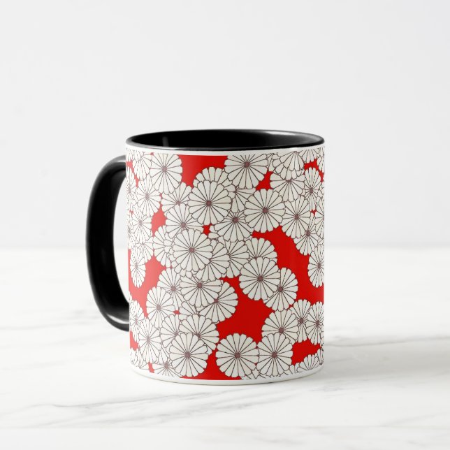 Art Deco flower pattern - white on red Mug (Front Left)