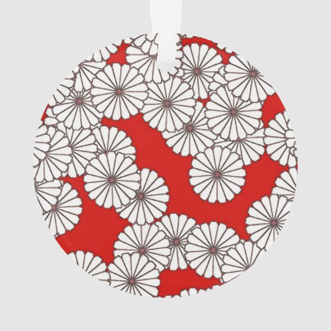 Art Deco flower pattern - white on red Ornament (Back)