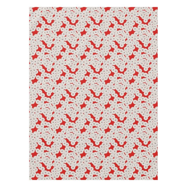 Art Deco flower pattern - white on red Tablecloth (Front)