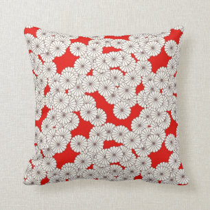 Art Deco flower pattern - white on red Throw Pillow