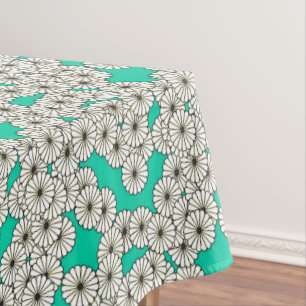 Art Deco flower pattern - white on turquoise Tablecloth
