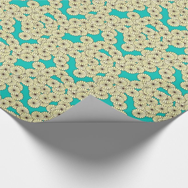 Art Deco flower pattern - yellow on turquoise Wrapping Paper (Corner)