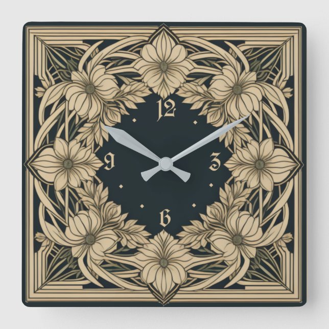 Art Deco Flower Square Wall Clock (Front)