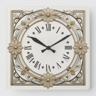 Art Deco Flower Square Wall Clock