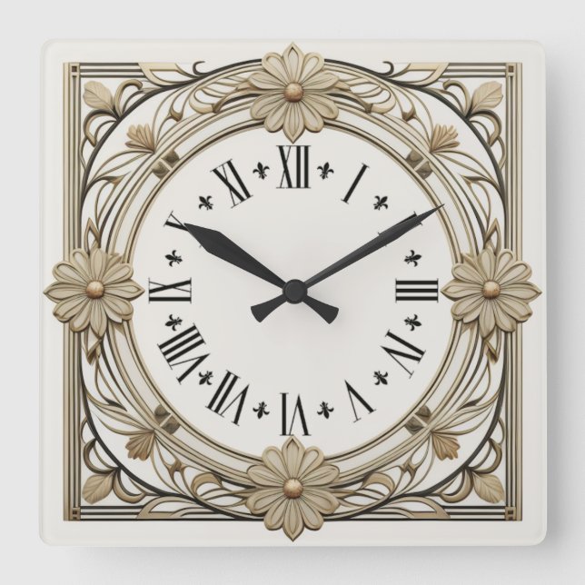 Art Deco Flower Square Wall Clock (Front)