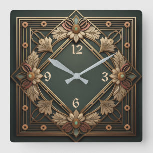 Art Deco Flower Square Wall Clock