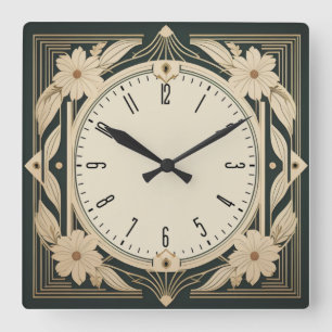 Art Deco Flower Square Wall Clock