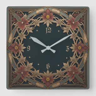 Art Deco flower Square Wall Clock