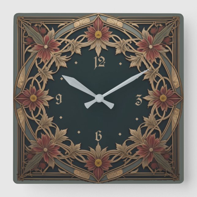 Art Deco flower Square Wall Clock (Front)