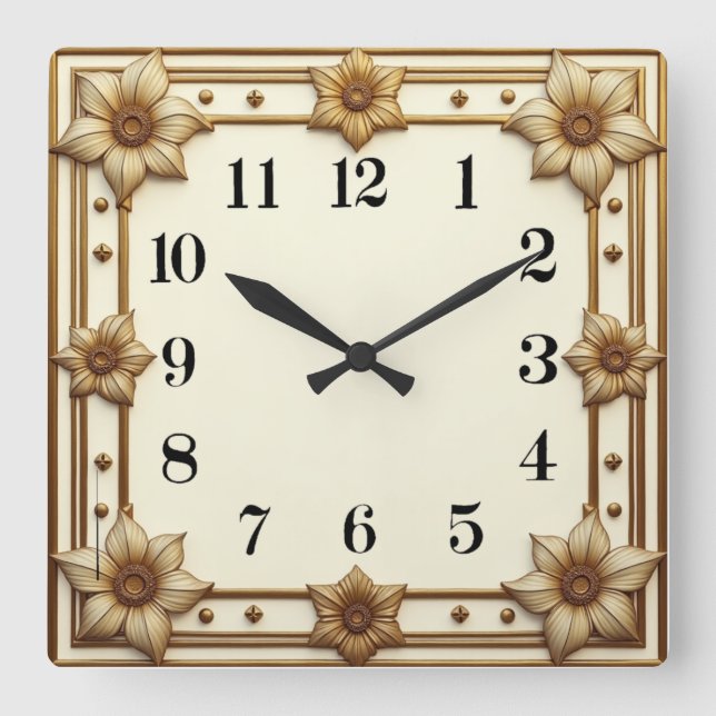 Art Deco Flower Square Wall Clock (Front)