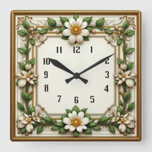 Art Deco Flower Square Wall Clock