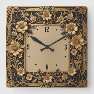 Art Deco Flower Square Wall Clock