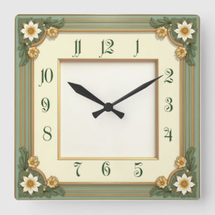 Art Deco Flower Square Wall Clock