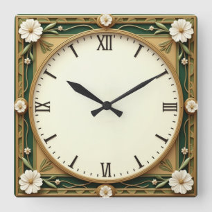 Art Deco Flower Square Wall Clock