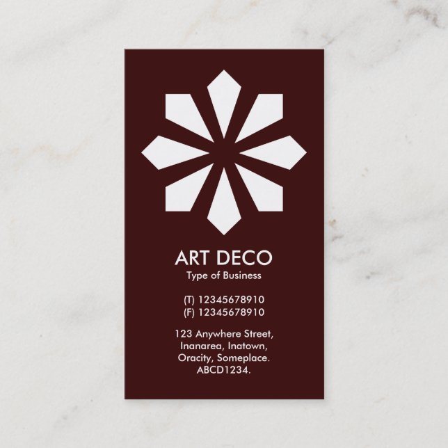 Art Deco Flower Star - Dark Brown 330000 Business Card (Front)