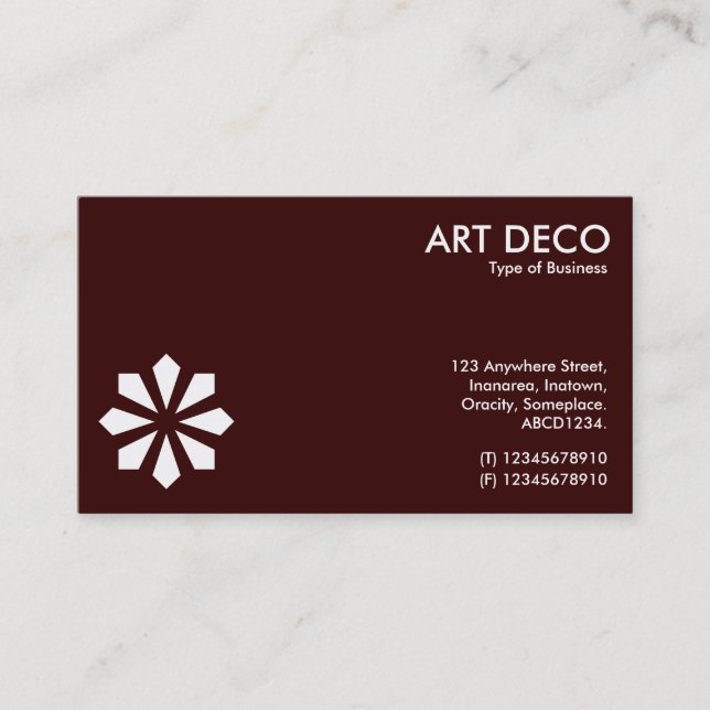 Art Deco Flower Symbol - Dark Brown 330000 Business Card (Front)