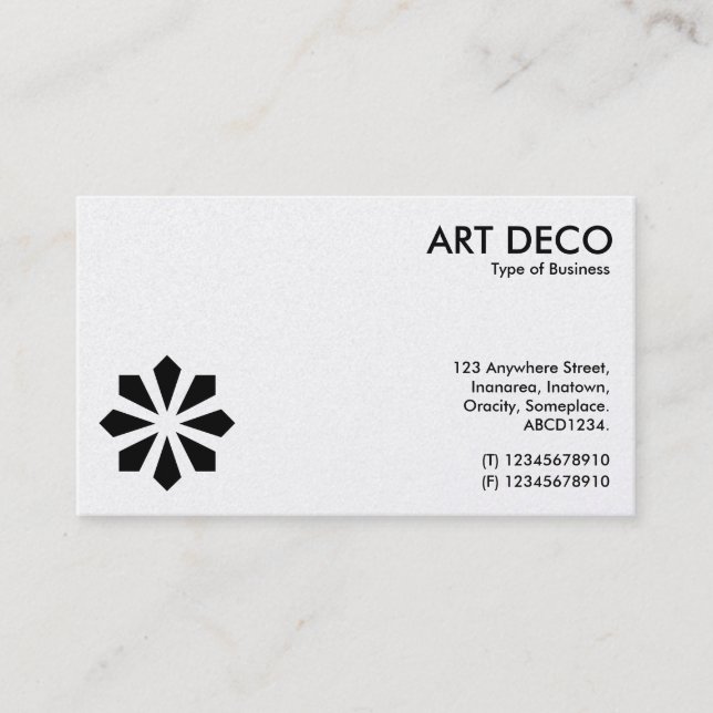 Art Deco Flower Symbol - White & Black (Platinum) Business Card (Front)