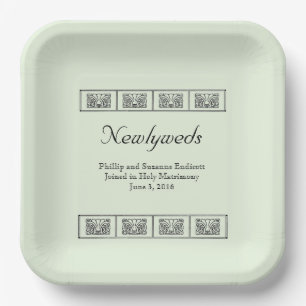 Art Deco Flowers Border Wedding Keepsake Paper Plate