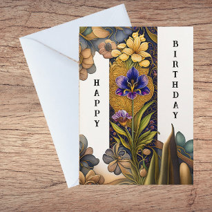 Art Deco Flowers Illustration Birthday Card