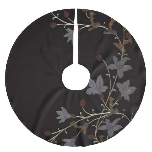 Art Deco Flowers On Black Brushed Polyester Tree Skirt (Front)