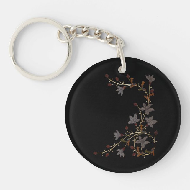 Art Deco Flowers On Black Keychain (Front)