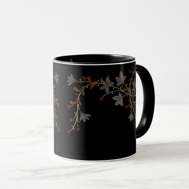 Art Deco Flowers On Black Mug (Front Right)