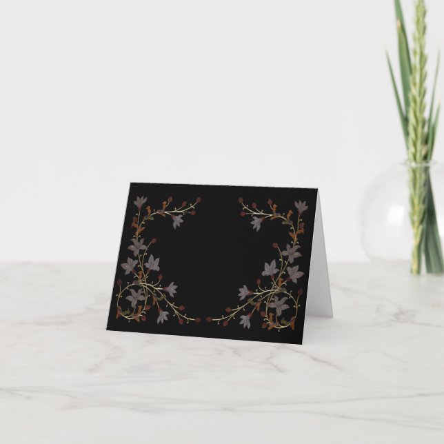 Art Deco Flowers On Black Note Card (Front)