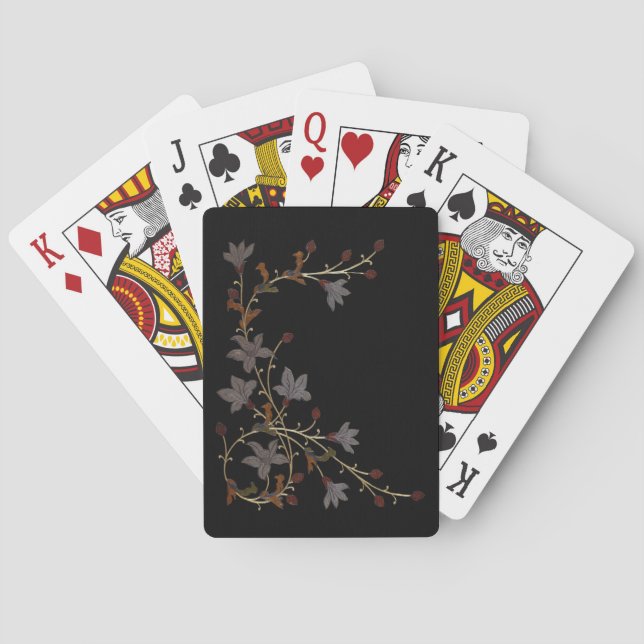 Art Deco Flowers On Black Playing Cards (Back)