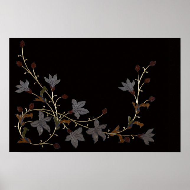 Art Deco Flowers On Black Poster (Front)