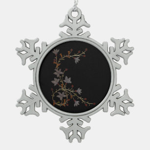 Art Deco Flowers On Black Snowflake Pewter Christmas Ornament