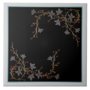 Art Deco Flowers On Black Tile