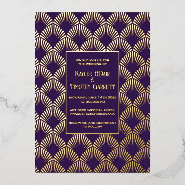 Art Deco Foil Wedding/Anniversary/Party Invitation (Front)