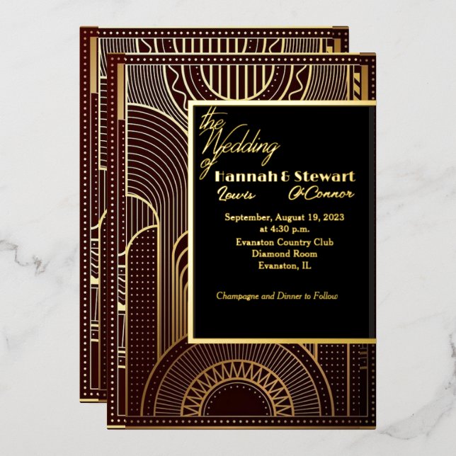 art deco foil wedding invitation (Front/Back)