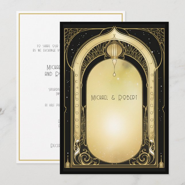 Art Deco Formal Black & Gold Wedding  Invitation (Front/Back)