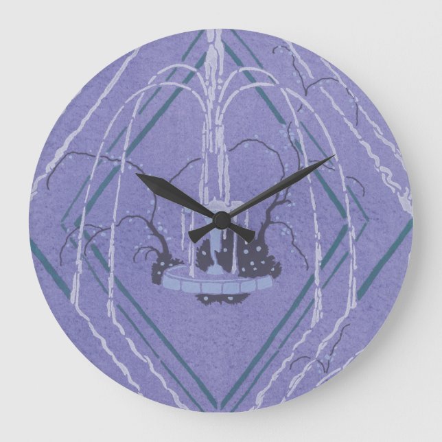 Art Deco Fountain In Blue Large Clock (Front)