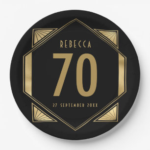 Art Deco Frame 70th Birthday Name Date Paper Plate