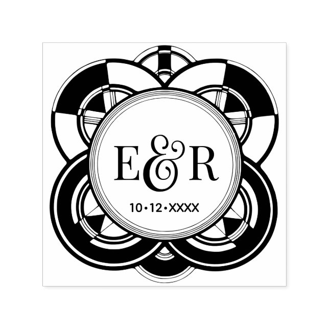 Art Deco Frame Ampersand Couple 2 Initial Monogram Self-inking Stamp (Design)