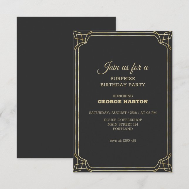 Art Deco Frame Birthday Invitation (Front/Back)