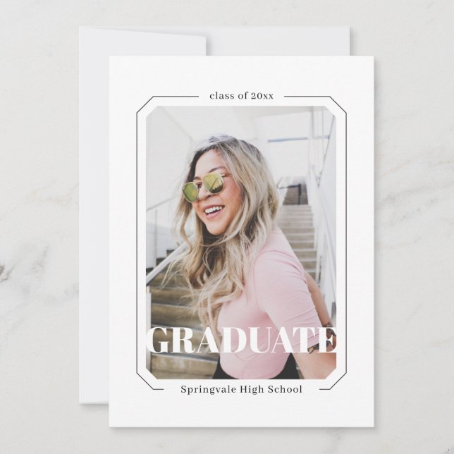 Art Deco Frame Minimalist Modern Graduation Photo  Announcement (Front)