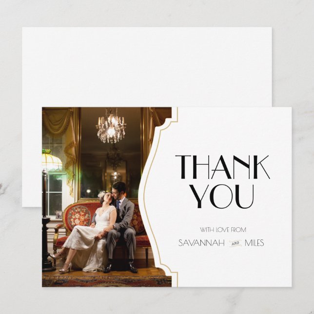 Art Deco Frame Photo Thank You Flat Card (Front/Back)