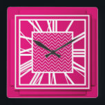 Art Deco, fuchsia pink Square Wall Clock<br><div class="desc">Art Deco,  fuchsia pink / magenta 3-d effect wall clock with white numbers - digital graphics</div>