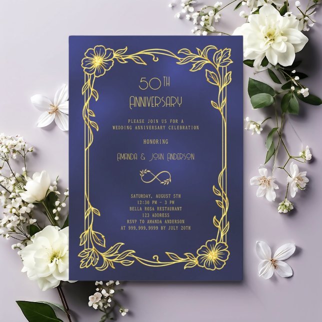 Art Deco Gatsby black 50th wedding anniversary Invitation (Creator Uploaded)