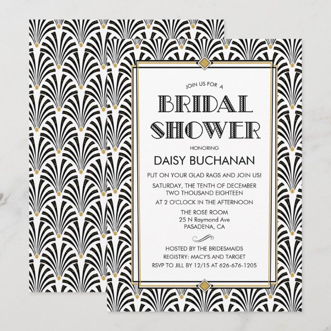 Art Deco Gatsby Bridal Shower Invitation (Front/Back)