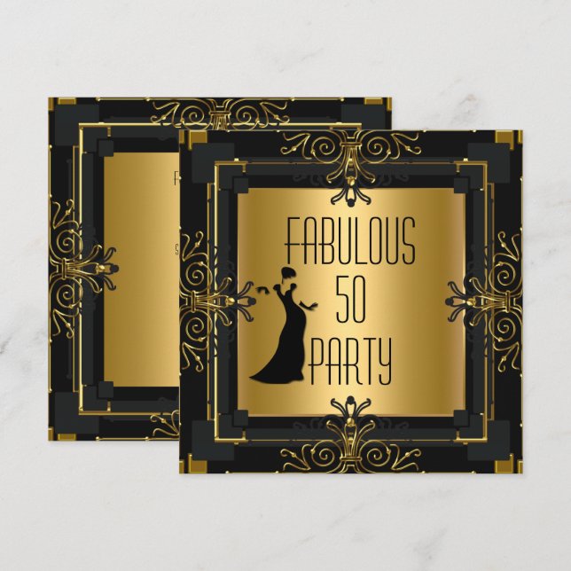 ART DECO Gatsby Fabulous 50 50th Birthday Party 2 Invitation (Front/Back)